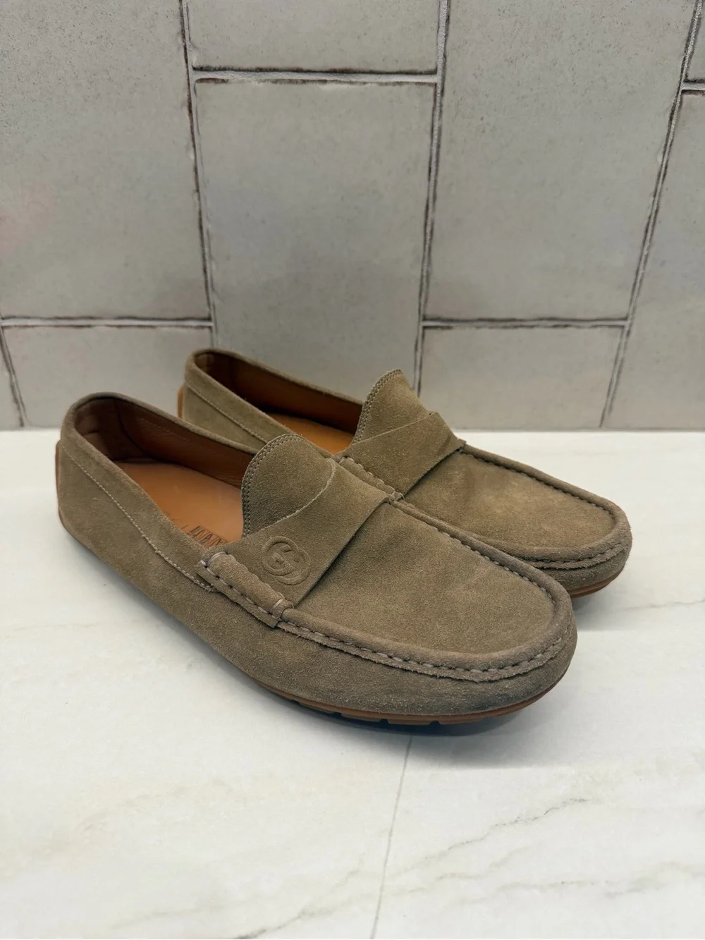 Gucci Men's Suede Loafers in Taupe